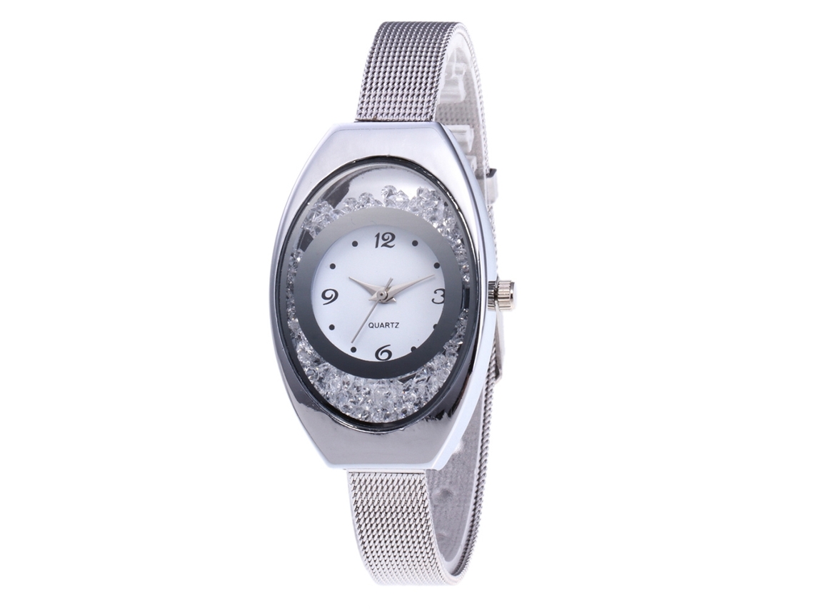 Reloj De Pulsera Zhoulianfa Para Mujer Con Esfera Ovalada Y Correa De Malla Metálica Plateada.