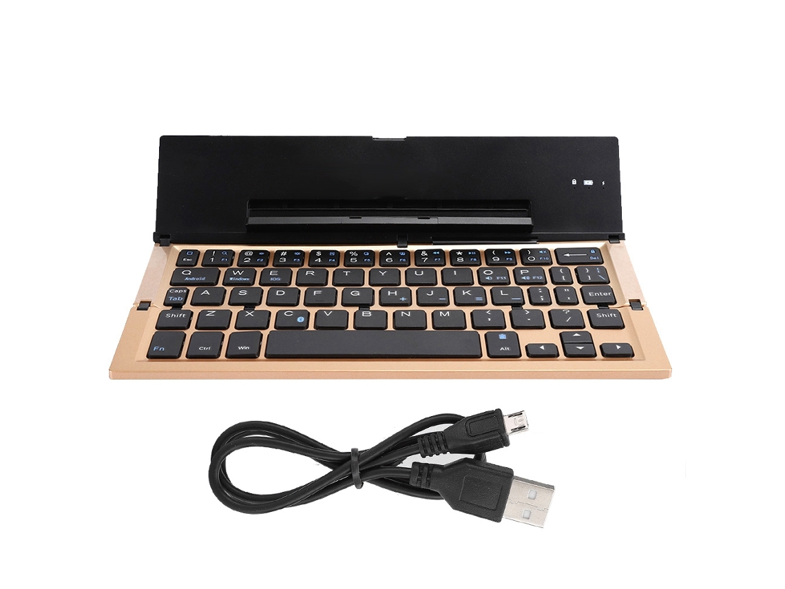Teclado Bluetooth plegable dorado para PC con soporte