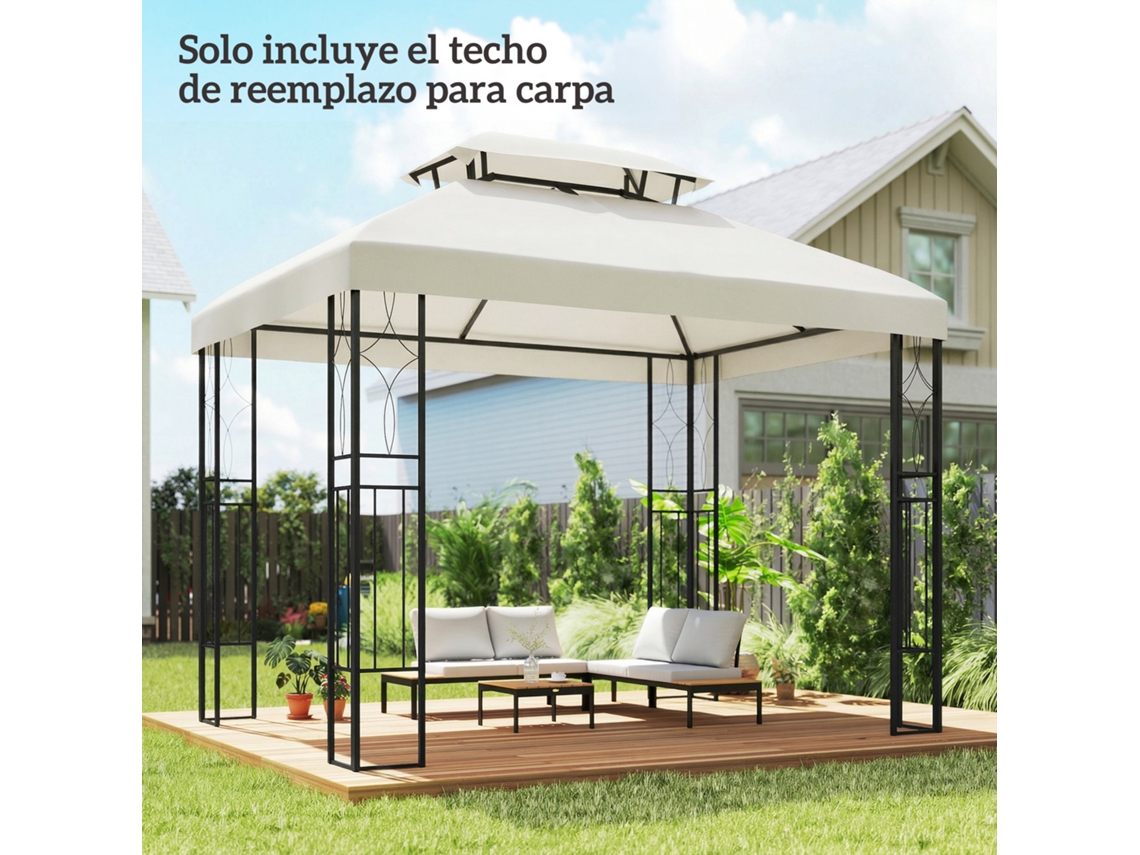 Toldo De Substituição 4x3 M Com Teto Duplo, Orifícios De Drenagem E Proteção Uv. Somente O Toldo. Estrutura Não Incluída. Acabamento Creme.