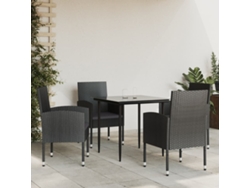 Juego de comedor de jardín de 5 piezas en mimbre negro y acero, Dkd Home Decor