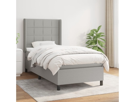 vidaXL Cama con somier y colchón 90x200 cm tela gris claro