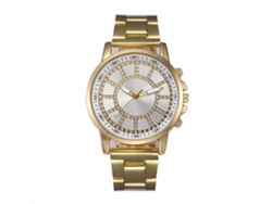 Reloj De Pulsera Analógico De Cuarzo Con Piedras Strass Para Hombre Y Mujer Oro Y Blanco