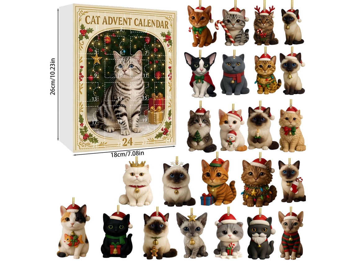 Calendario de Adviento, 24 colgantes decorativos navideños de gatos M06 Digitallab