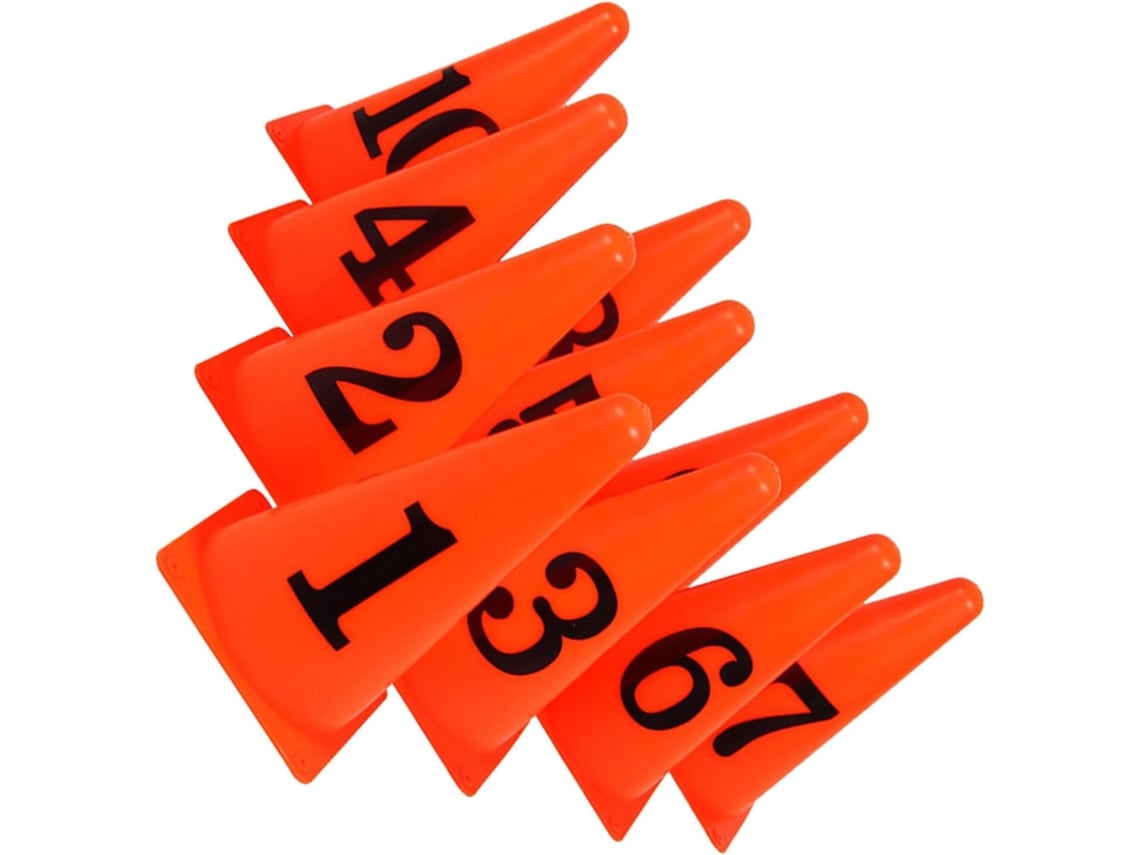 Juego de 10 conos naranjas numerados, para uso interior/exterior.