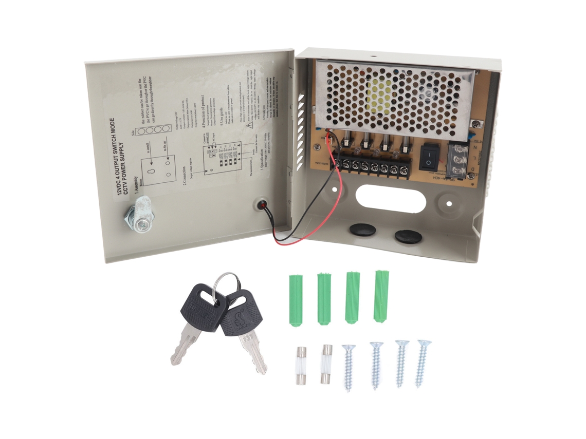 Fuente De Alimentación De 12 V Para Cctv De 4 Canales Con Fusible De 3 A, Carcasa Metálica Con Cierre, 110 V/220 V.