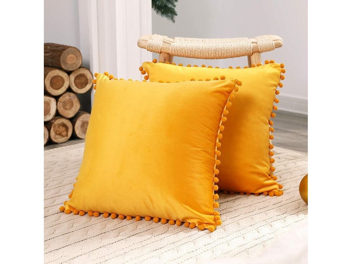2 Fundas De Cojín Amarillas De Terciopelo Sintético De 45x45 Cm Sin Relleno Para Sofá, Jardín O Sala De Estar.
