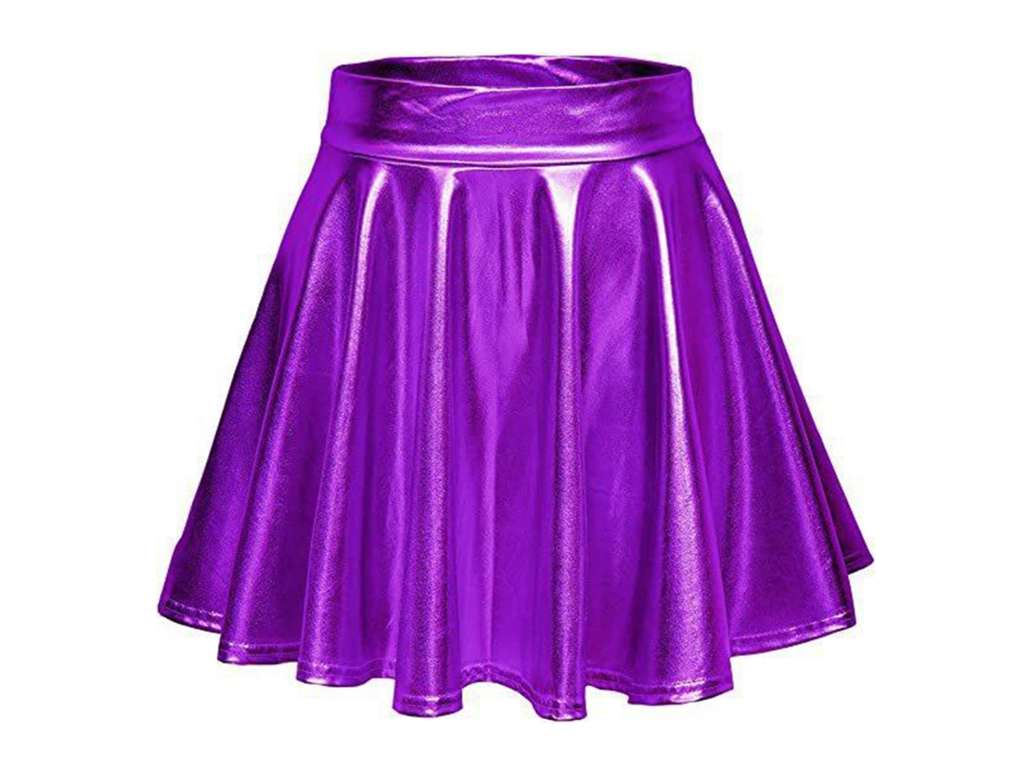 Falda Plisada De Tiras Brillante De Color Sólido Con Brillo Metálico De Cintura Alta Para Mujer Morado S