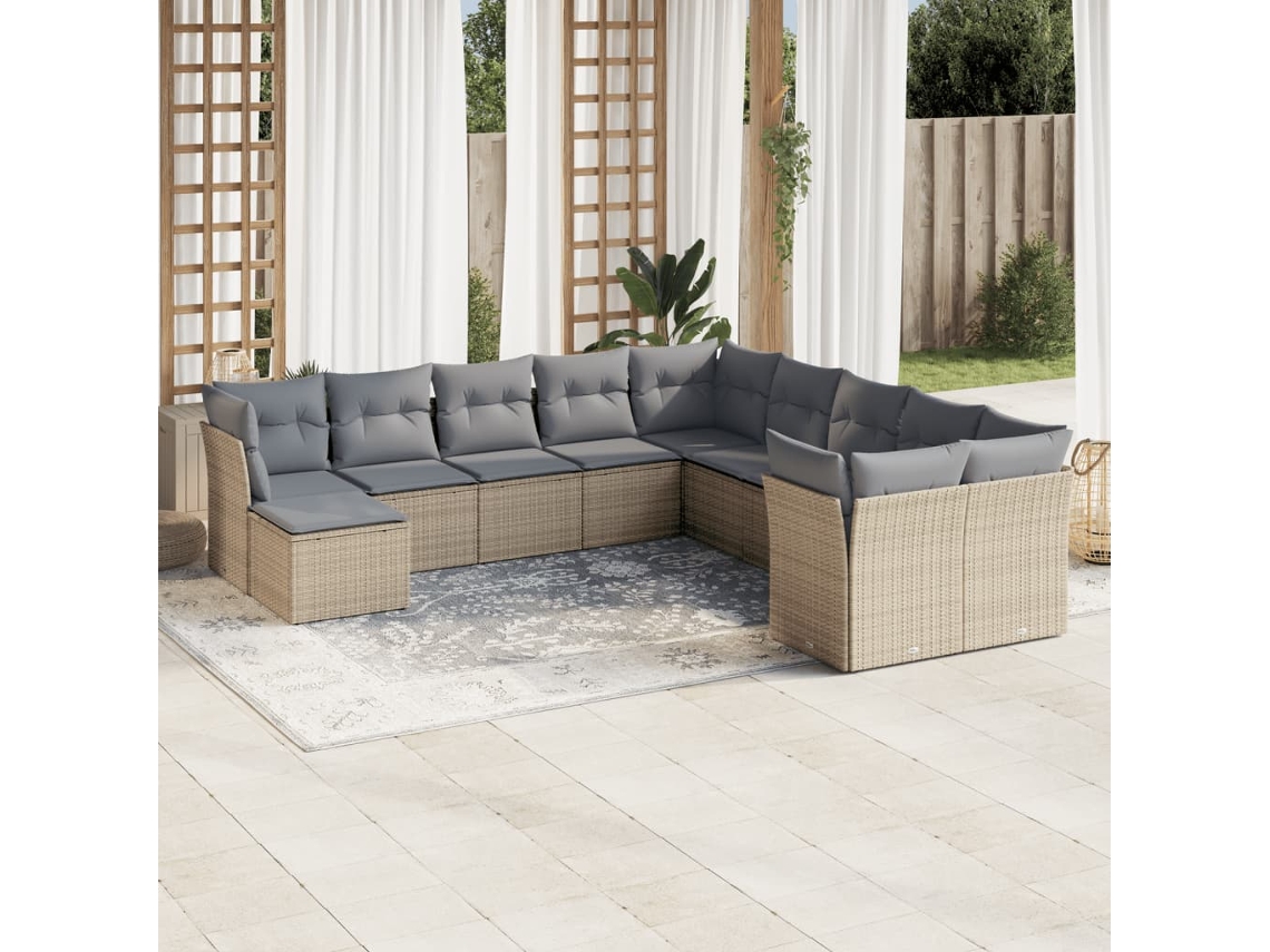 Conjunto de sofá de jardín de 11 piezas con cojines, mimbre sintético beige, DKD Home Decor