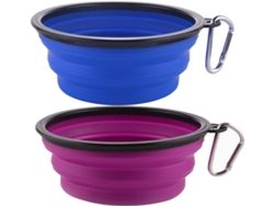 Juego de 2 cuencos de silicona para mascotas con gancho, color azul y morado con marco negro, capacidad de 350 ml JEIIBRZUI