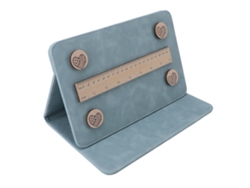 Soporte plegable azul para patrones de ganchillo y costura.