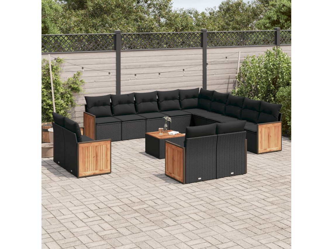 Conjunto de sofá de jardín de 14 piezas con cojines de mimbre negros DKD Home Decor