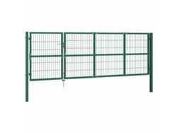 Puerta de jardín con postes de acero verde de 350 x 120 cm. EXCLUSIVA DE LA CASA