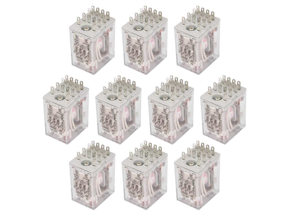 10 Relés Eléctricos Intermedios De 14 Pines, 4 Na, 4 Nc, 250 V Ca, 30 V Cc, Color Plata.