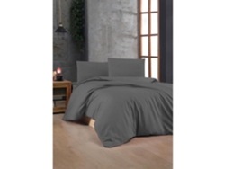 Juego De Cama De Algodón Reforzado - Funda Nórdica 220 X 240 + 2 Fundas De Almohada 60 X 60 - Antracita