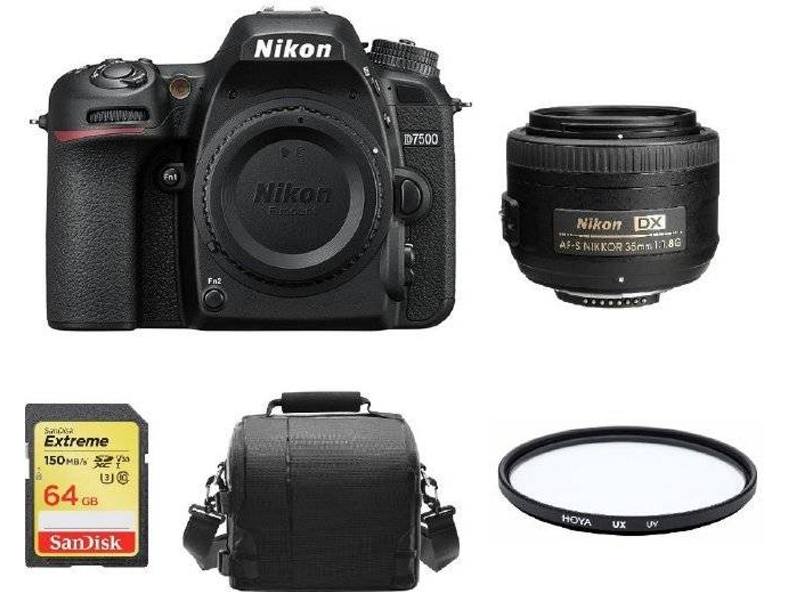 Kit Cámara Réflex NIKON D7500 + AF-S 35MM F1.8G DX + Tarjeta SD de 64GB + Funda para cámara + Filtro HOYA UX UV 52mm
