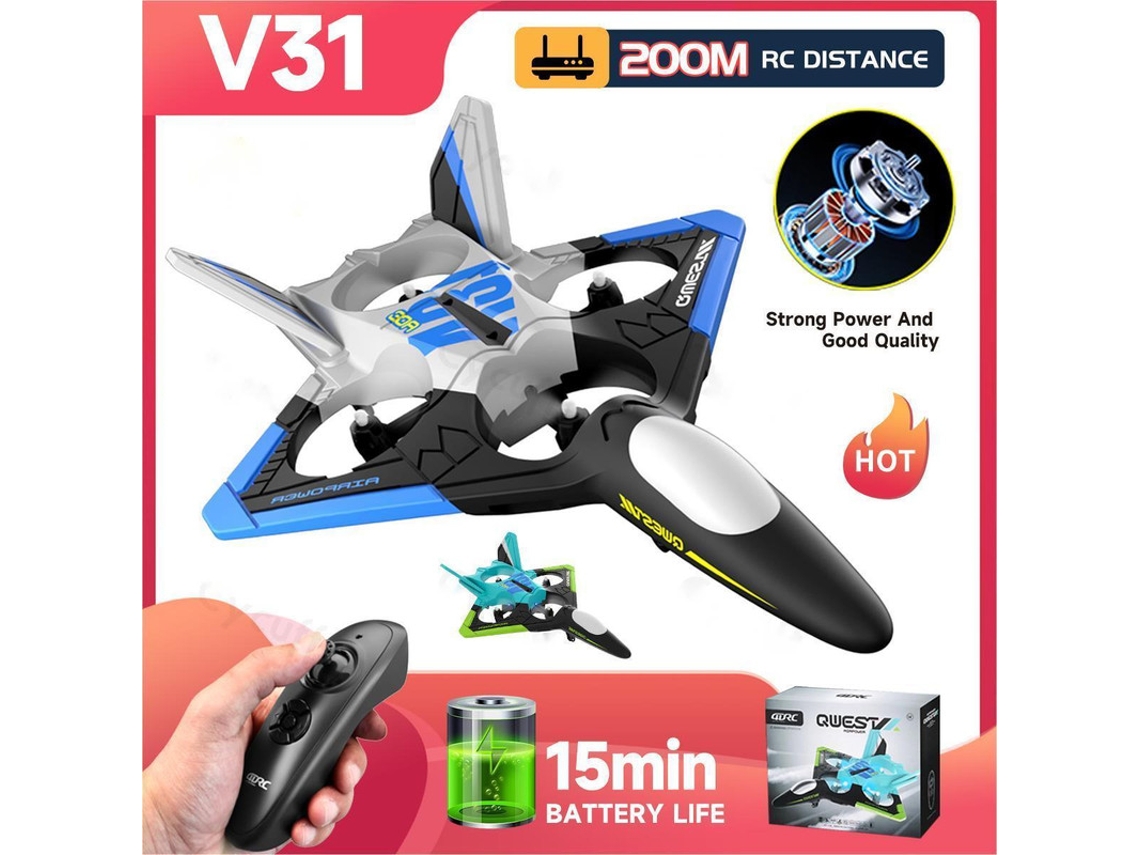 Avión Planeador De Espuma V31, Dron De Control Remoto (duración De La Batería 15 Min - 2 Baterías - Azul)