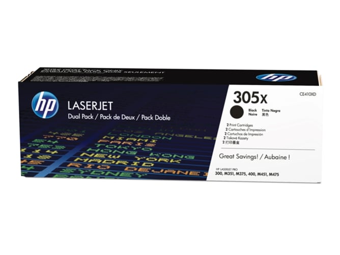 Pack 2 cartuchos de tóner original LaserJet HP 305X negro (CE410XD)