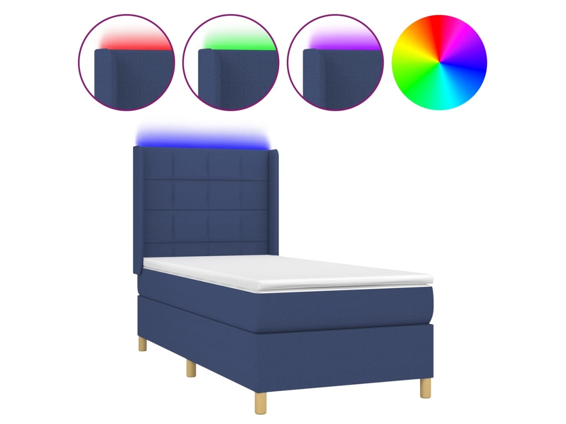 Maison Exclusive - Cama Box Spring Colchón Y Luces Led Tela Azul 100x200 Cm
