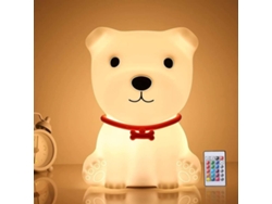 Luz nocturna de perro para niños, linda luz nocturna colorida con control remoto, lámpara de noche blandita para niña (blanca)