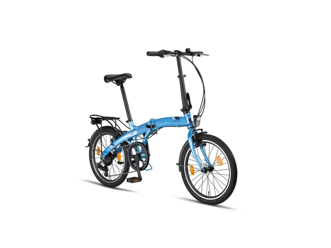 Bicicleta Plegable PACTO THREE azul - 6 marchas Shimano - frenos de llanta