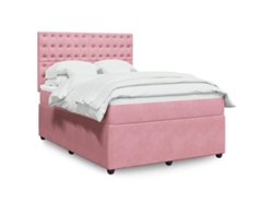 Cama Box Spring Con Colchón Terciopelo Rosa 160x200 Cm