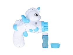 Máquina De Bolhas Automática Pegasus Cartoon 9 Buracos Com Luz Led Para Crianças Acima De 3 Anos Azul Claro