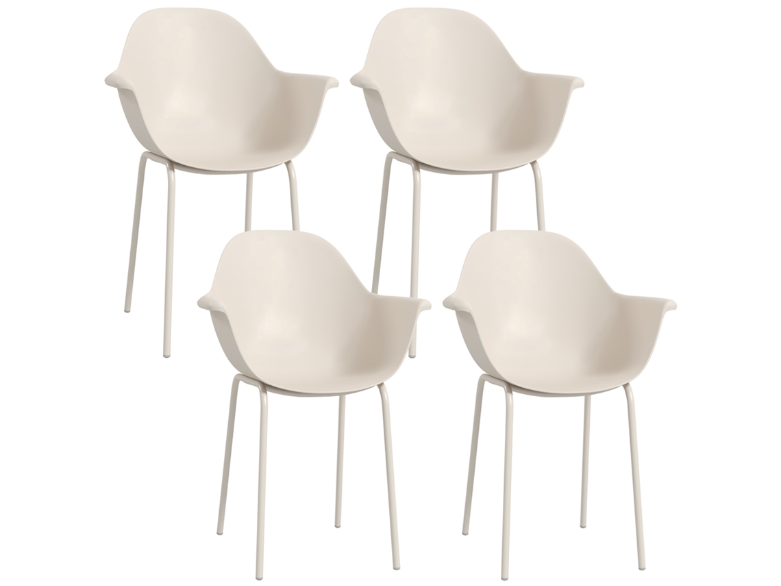 Juego de 4 Sillas de Jardín Apilables con Respaldo y Brazos, Ideales para Balcón o Comedor de Jardín, Soportan Hasta 120 Kg, en Color Gris.