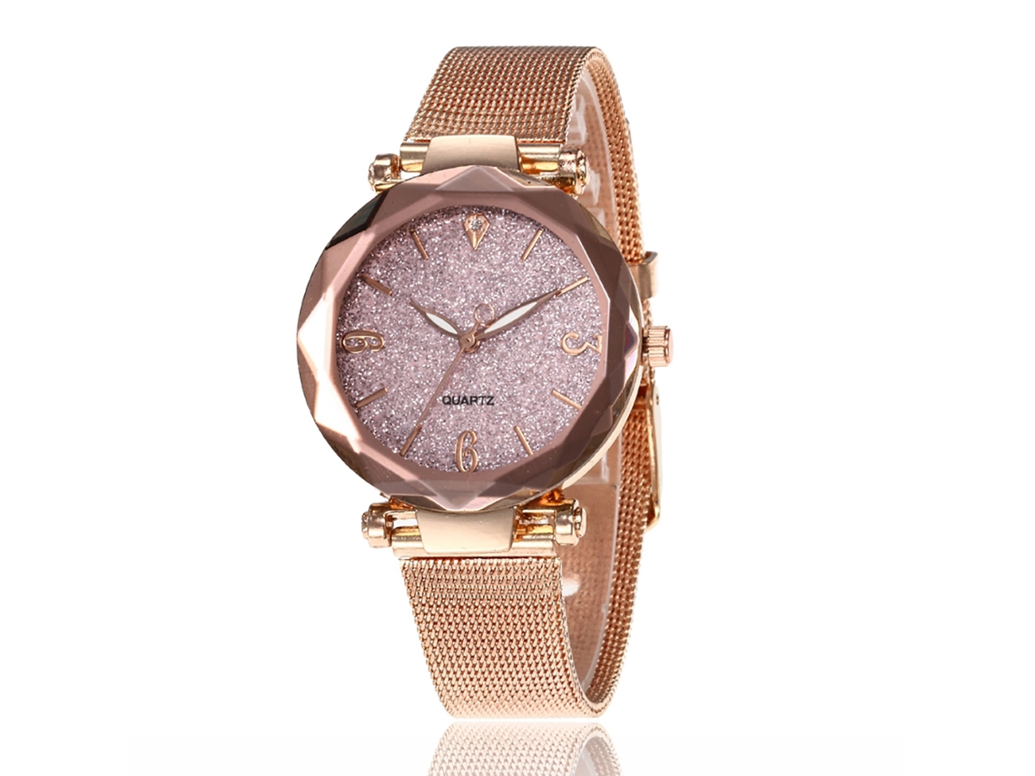 Reloj De Pulsera De Cuarzo Con Malla De Aleación Simple Para Mujer - Rosa A La Moda