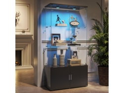 Vitrina De Cristal Con Luz Led De Paso, Cerradura Y Cristal Templado, Vitrina De 3 Niveles Para Salón O Dormitorio, 78x35x164cm, Negra