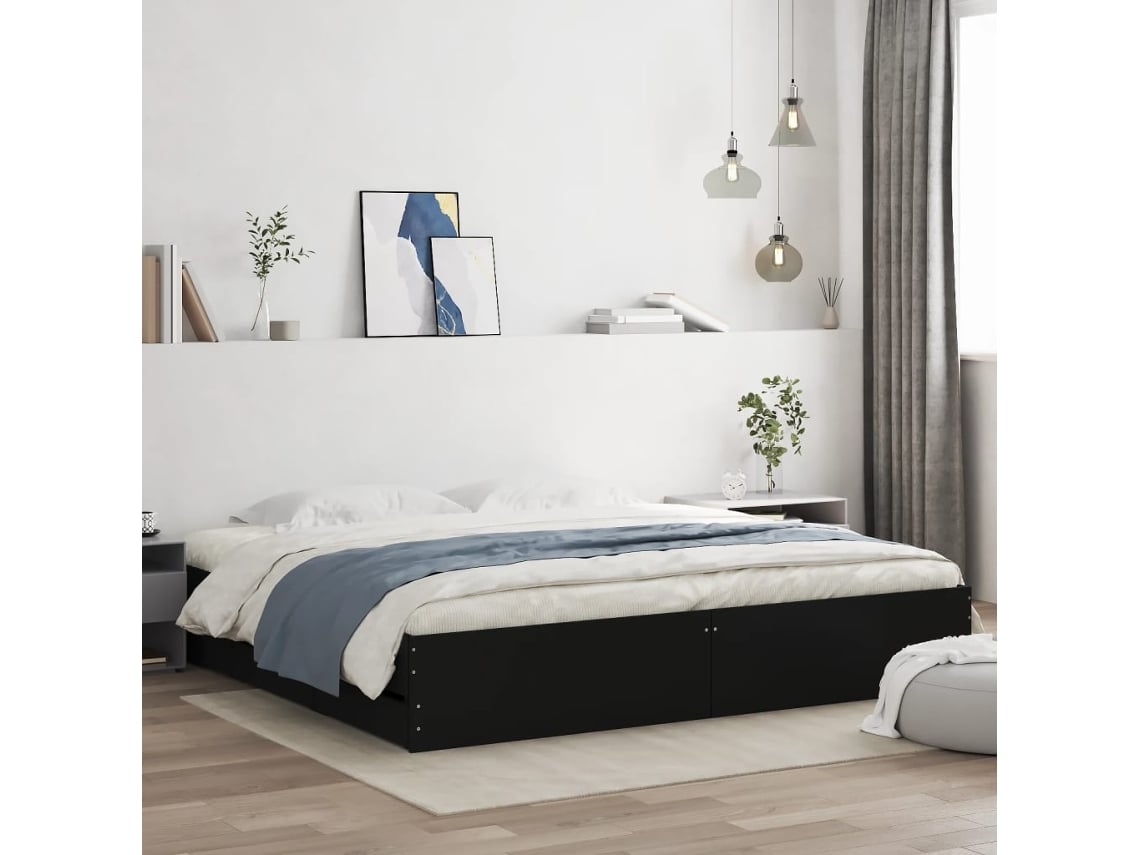 Estructura Cama Con Cajones Madera Ingeniería Negra 200x200 Cm