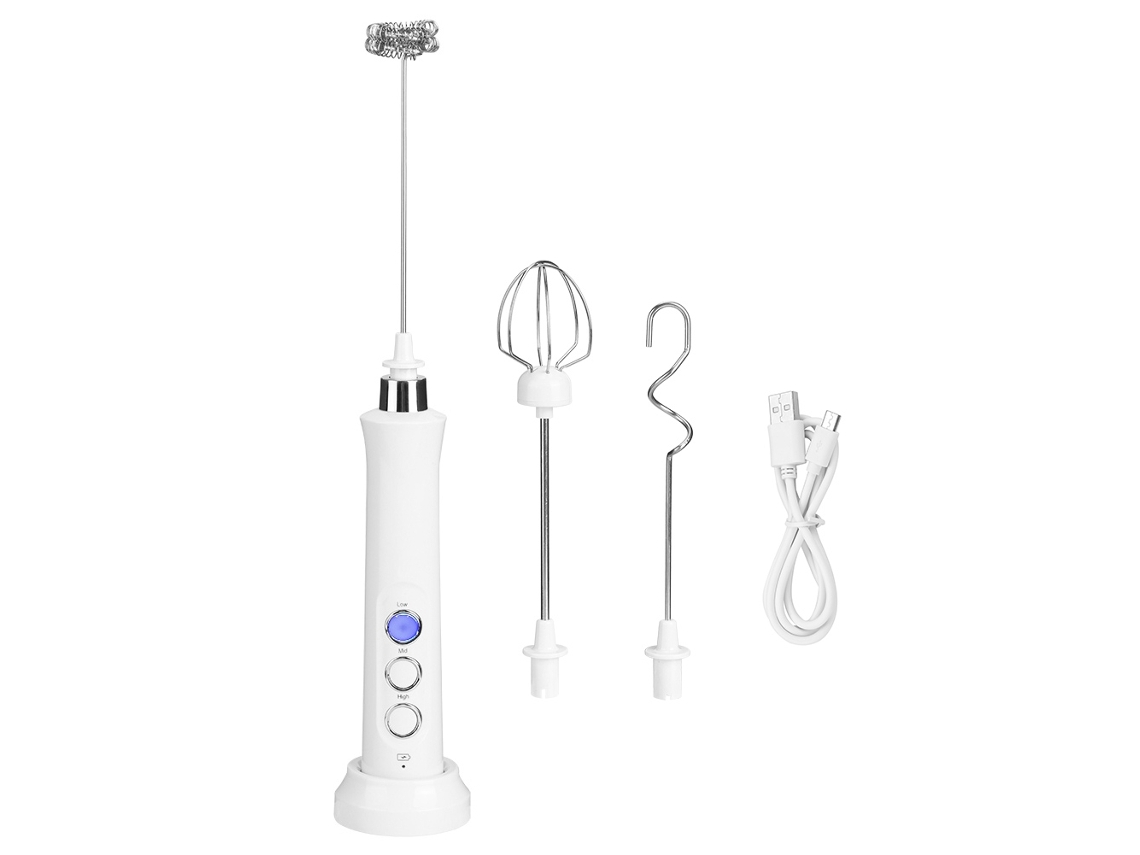 Batidora Eléctrica Usb Con Batidor De Huevos Y Espumador De Leche, 3 Velocidades, Blanca, Utensilio De Cocina