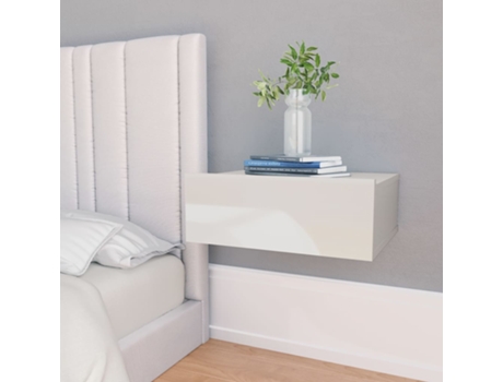 MAISON EXCLUSIVE Mesita de noche flotante aglomerado blanco brillante 40x30x15cm