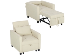 Sofá-cama Individual Linho Encosto Ajustável 3 Níveis Almofada Bege 69x82,5x84cm