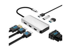Estación de acoplamiento Yizhood USB C para 4 monitores, 7 en 1, doble 4K HDMI, 4K DP VGA para Dell, HP, Lenovo y Thinkpad, color gris