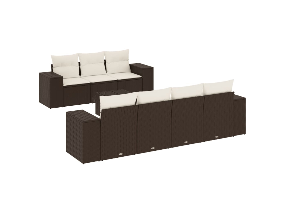Maison Exclusive - Conjunto de sofá de jardín de 8 piezas con cojines, mimbre y patas marrones