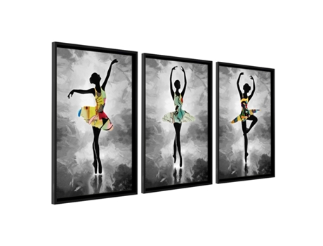 Cuadros decoracion salon modernos BALLERINA 50x70 cm x3 piezas - Cuadros con marco negro incluido DEKOARTE