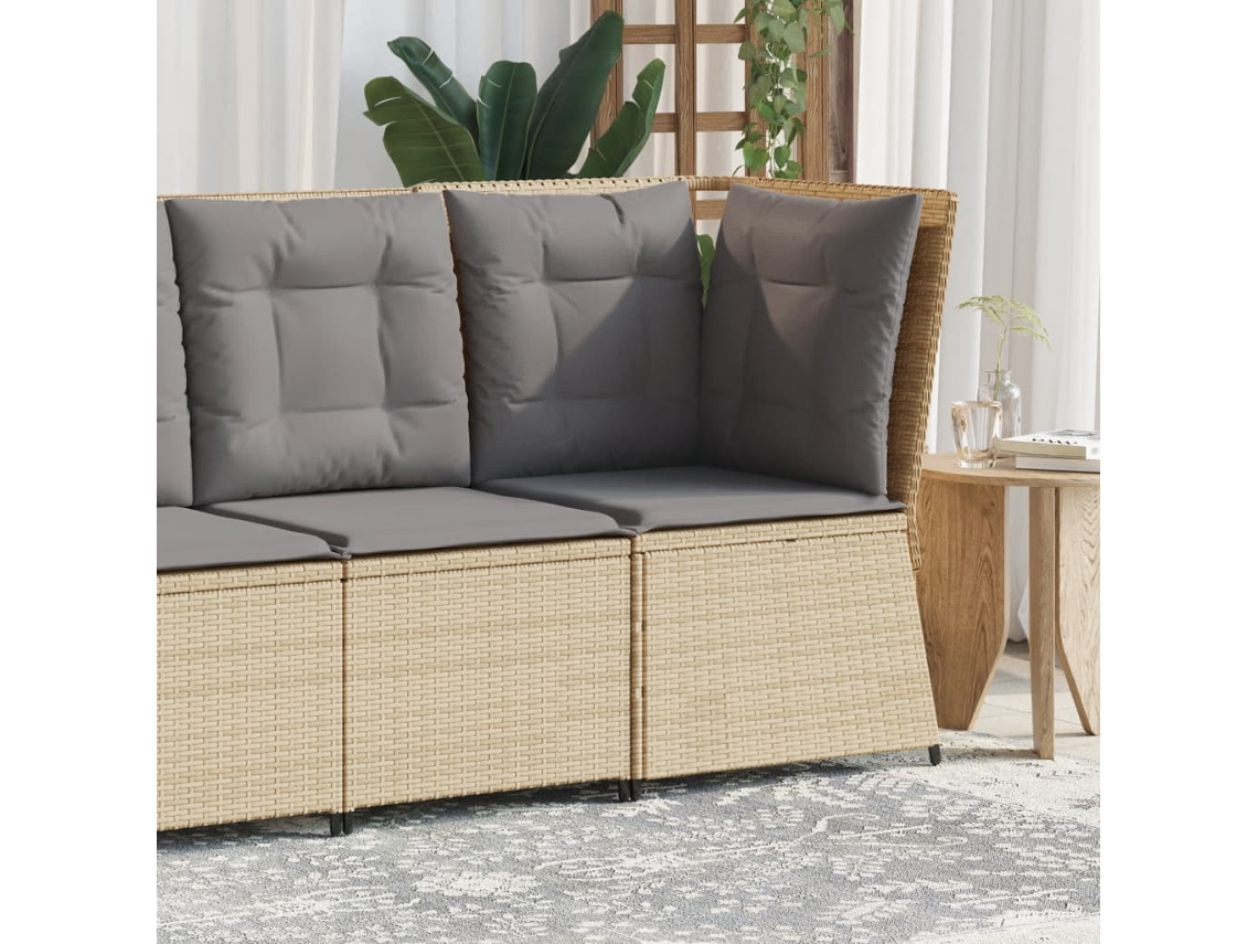 Sofá esquinero de jardín de ratán beige con cojines de Lovely Home