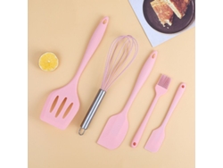 2026da-set De Spatulas De Silicona 5 Piezas Cepillo Espátula Batidor Para Cocina Hornear Mezclar Rosa