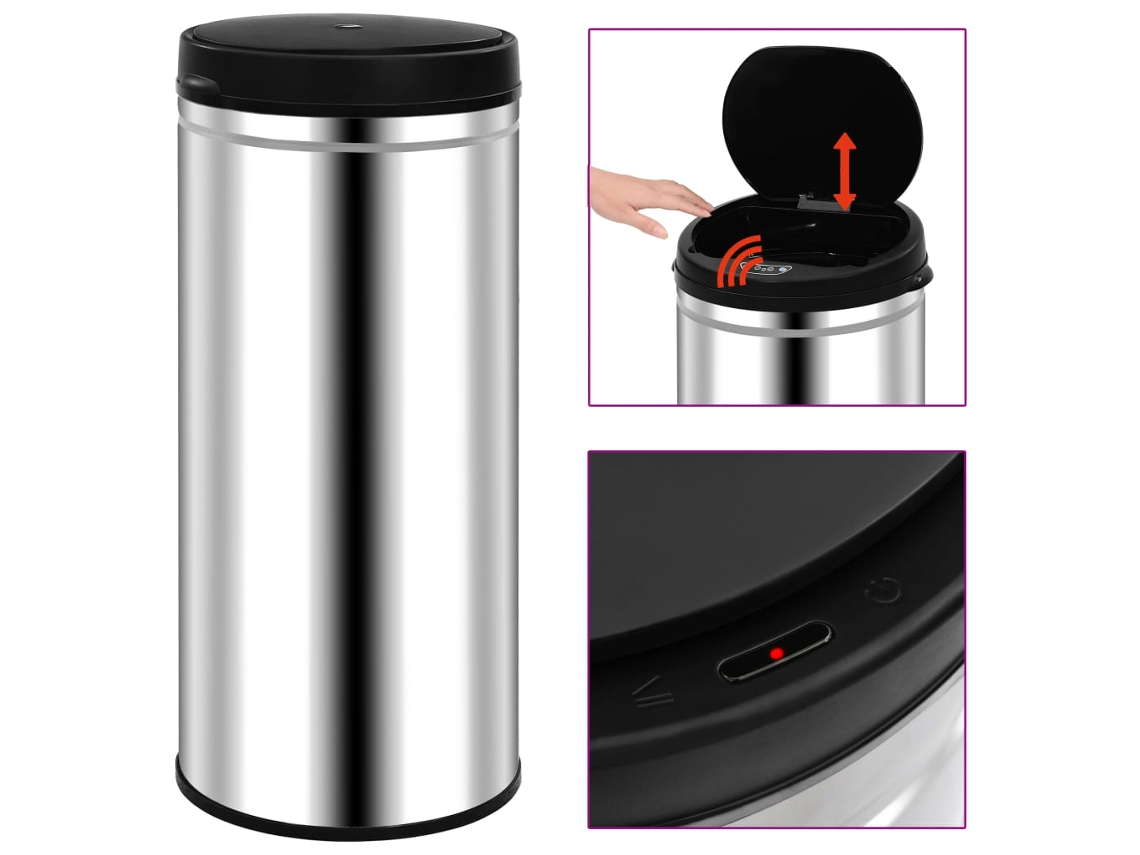 Contenedor de Basura con Sensor Automático de Acero Inoxidable 80 L