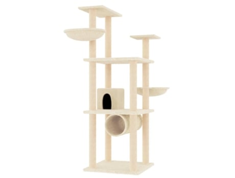 Rascador para gatos con postes de sisal color crema 141 cm VIDAXL
