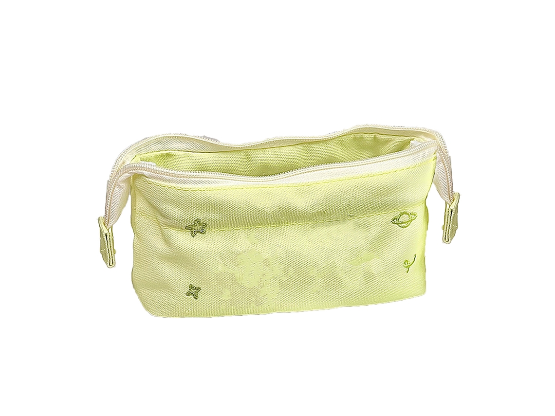 Estuche para lápices con dibujos bordados, gran capacidad, para estudiantes, color amarillo y verde