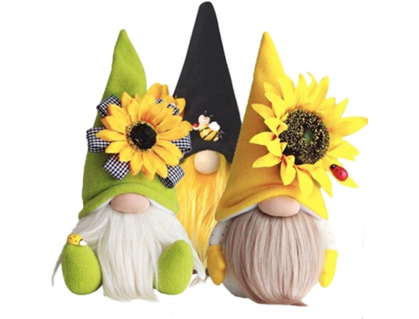 Exhibición de mantel de gnomo de primavera de girasol, bandeja escalonada de granja Figuras de gnomo escandinavo rústico, muñeca de abeja