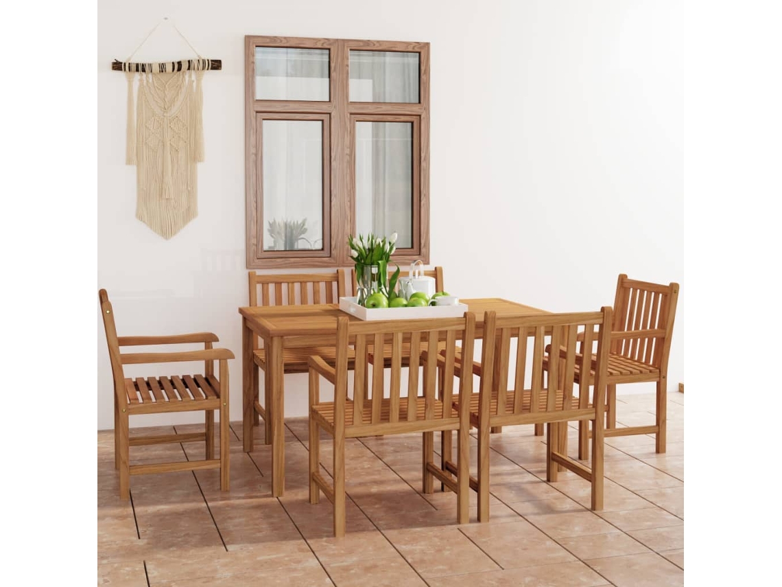 Juego de comedor de jardín de 7 piezas en madera maciza de teca DKD Home Decor