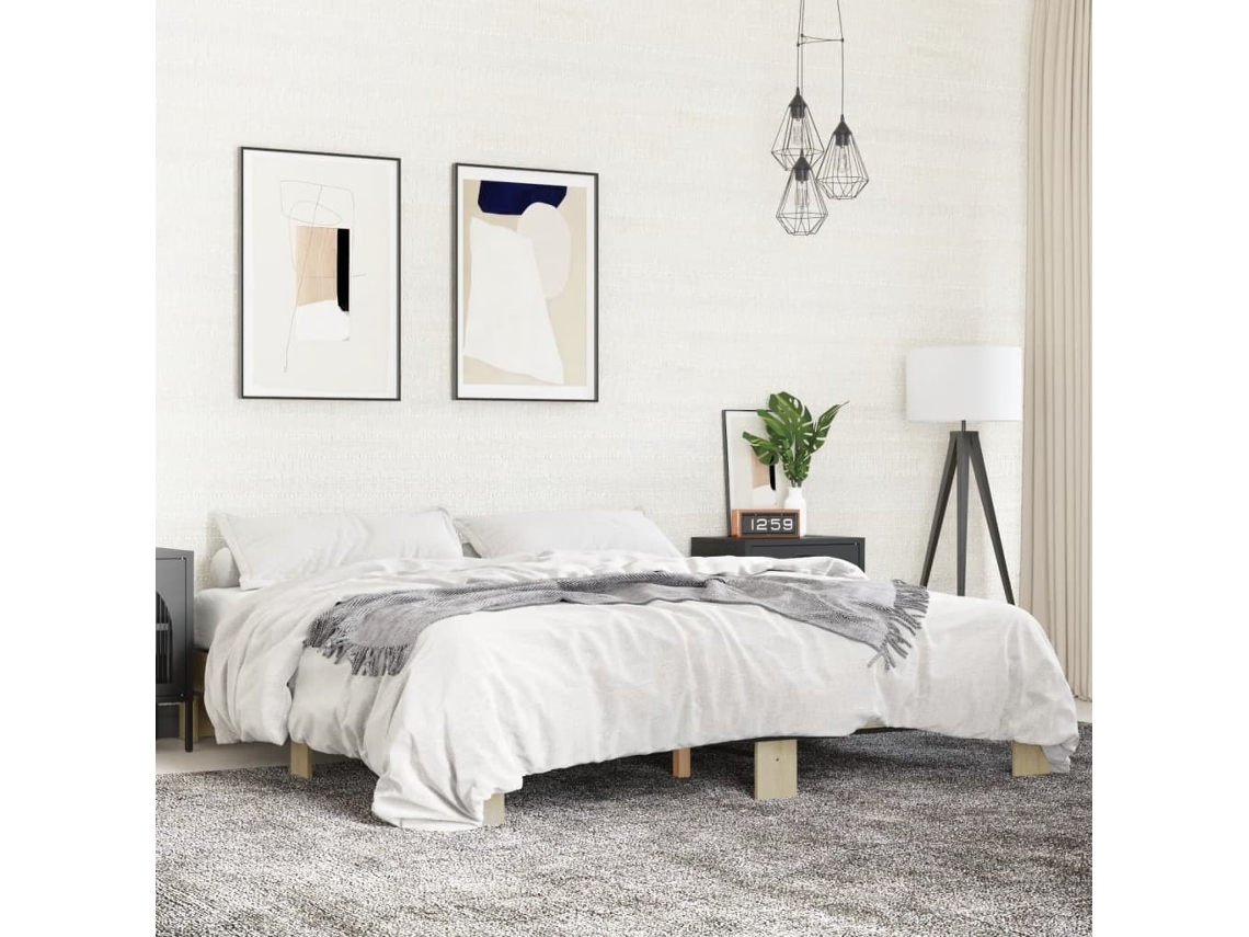 Estructura Cama Madera Ingeniería Metal Roble Sonoma 160x200 Cm