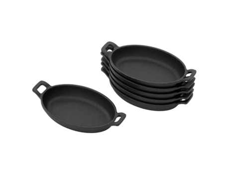 Juego de 6 sartenes ovaladas de hierro fundido para camping y exteriores Barbacoa negra#BOSS