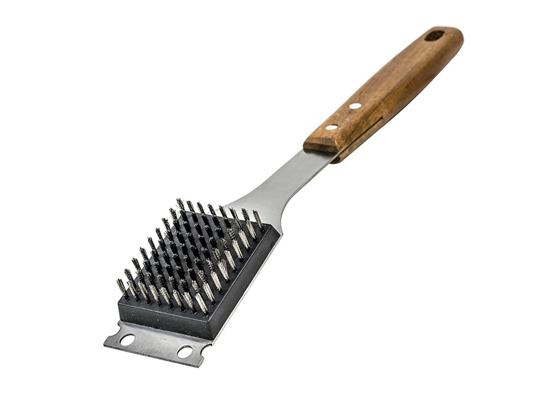 Escova De Limpieza Para Parrilla Chrui Cabo Madera Acero Inox 38cm