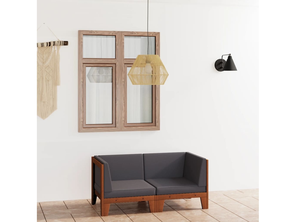 Sofá de 2 plazas con cojines gris oscuro en acacia maciza, Dkd Home Decor