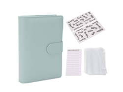 Cuaderno A6 de piel sintética con 12 hojas y 8 bolsillos transparentes con cremallera - Azul