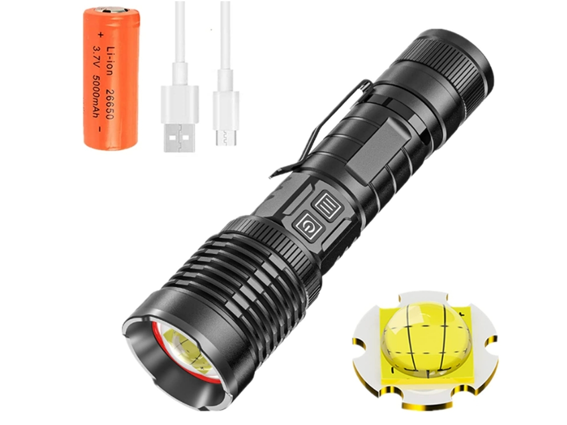 YEMAESRE 909A Linterna Led 30000 Lúmenes Recargable Xhp99 Impermeable 5 Modos Negro