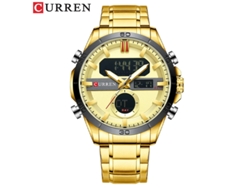 Reloj Multifuncional Para Hombre (dorado) Con Movimiento De Doble Pantalla, Fecha Luminosa Y Correa De Acero Inoxidable.